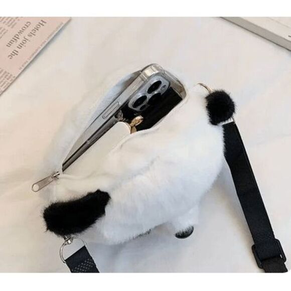 Fluffy Panda Head Purse - 7"x 7" - Picture 2 of 4